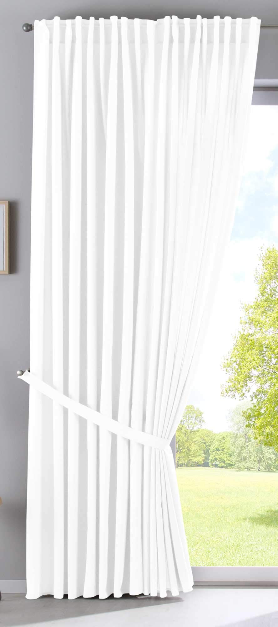 Vorhang Verdeckte Schlaufen Cationic »JENA« HxB 250x300 cm Weiß Blickdicht Leinen Optik Gardine Meliert Gardinenband mit Raffhalter, 2019037