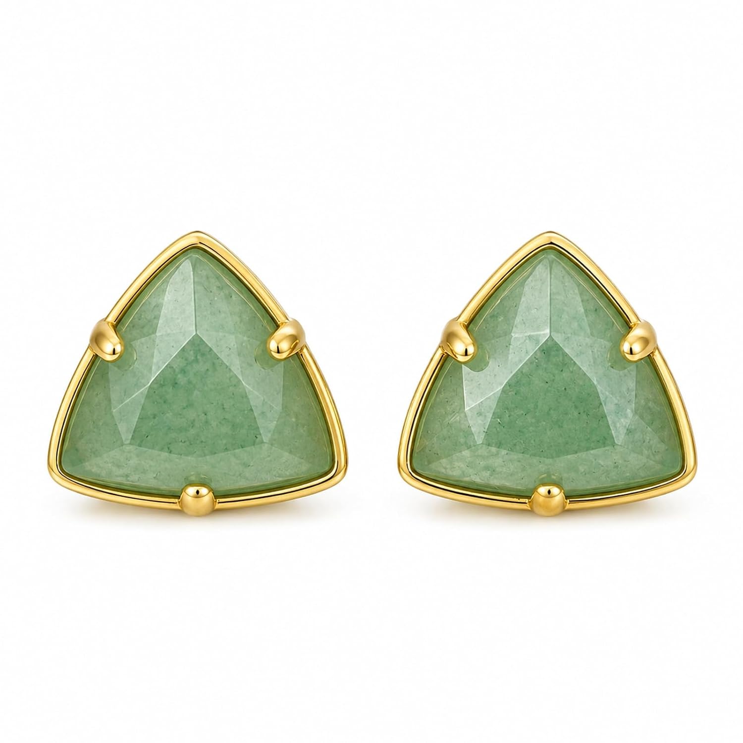 Green Jade Earrings, Gold Plated Gemstone Stud Earrings for Women, Cute Minimalist Triangle Crystal Earring Jewelry
