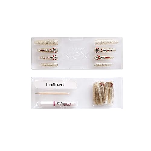 Miniatura 3 de Laflare NEX - Uñas postizas 3D hechas a mano largas de longitud XL acrílicas con pegamento para uñas palito de manicura mini lima XL ataúd luna roja