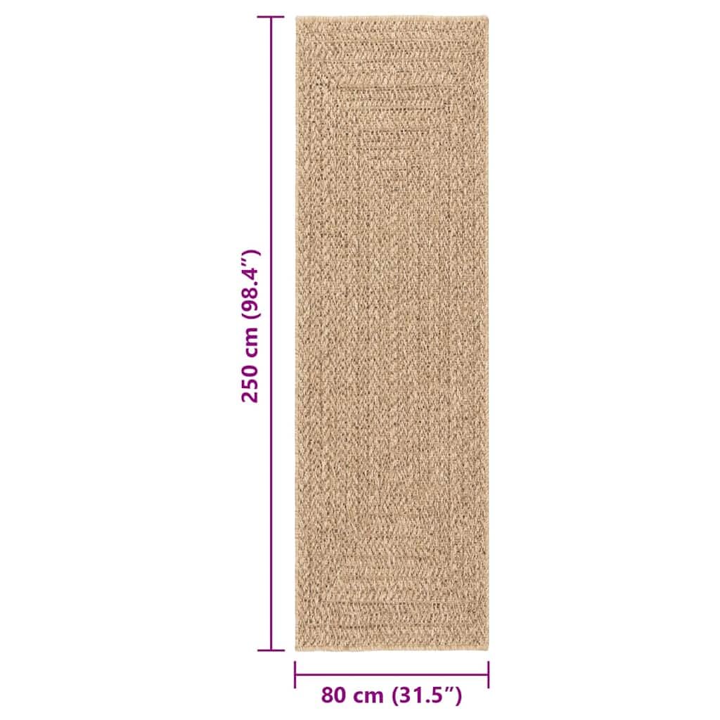 ZIZUR - Tappeto passatoia per esterni, 80 x 250 cm, effetto iuta, robusto per balconi, terrazze e corridoio, facile da pulire, per interni ed esterni, in polipropilene