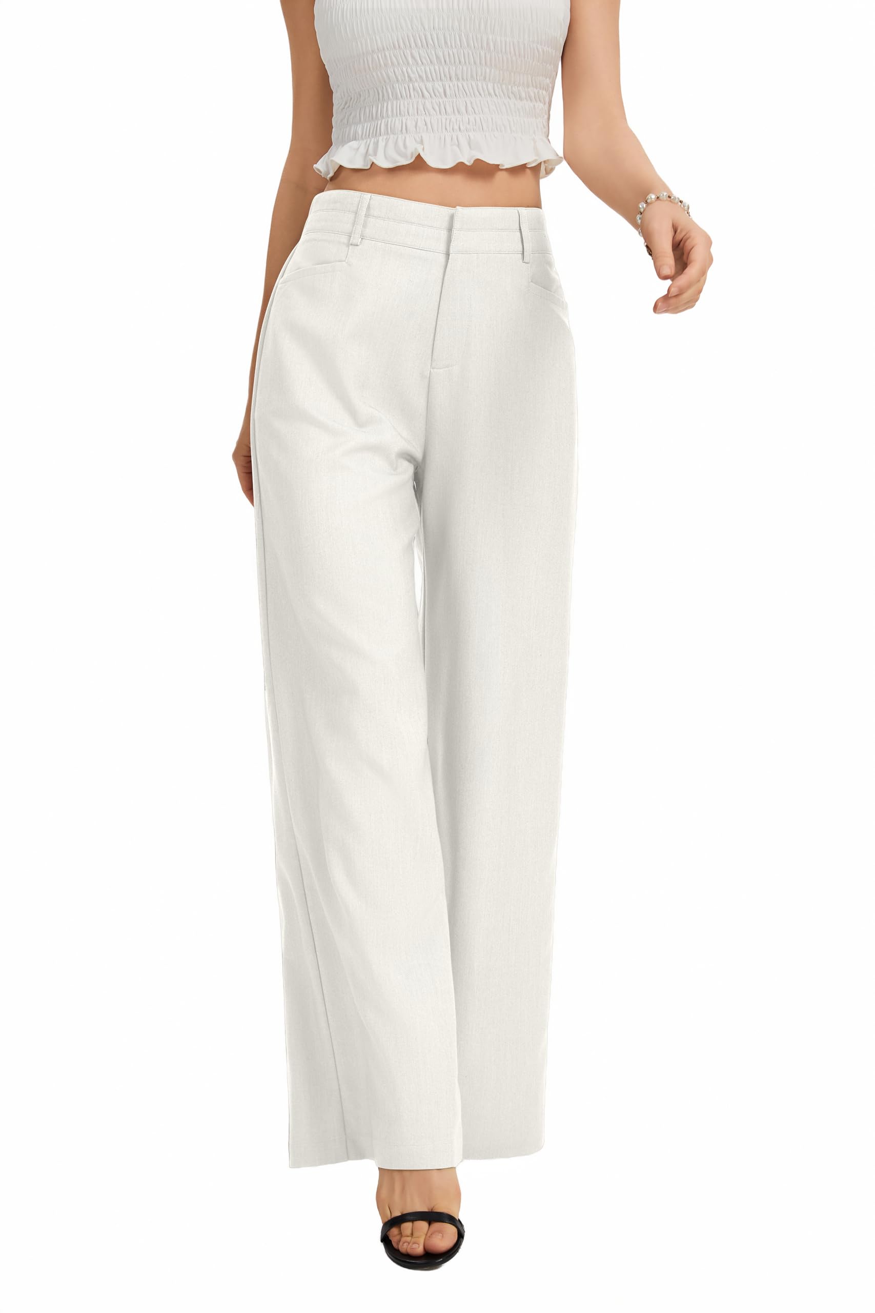 FUNYYZO Womens Wide Leg Pants Casual High Waisted Stretchy Double Waisted Work Business Dress Pant