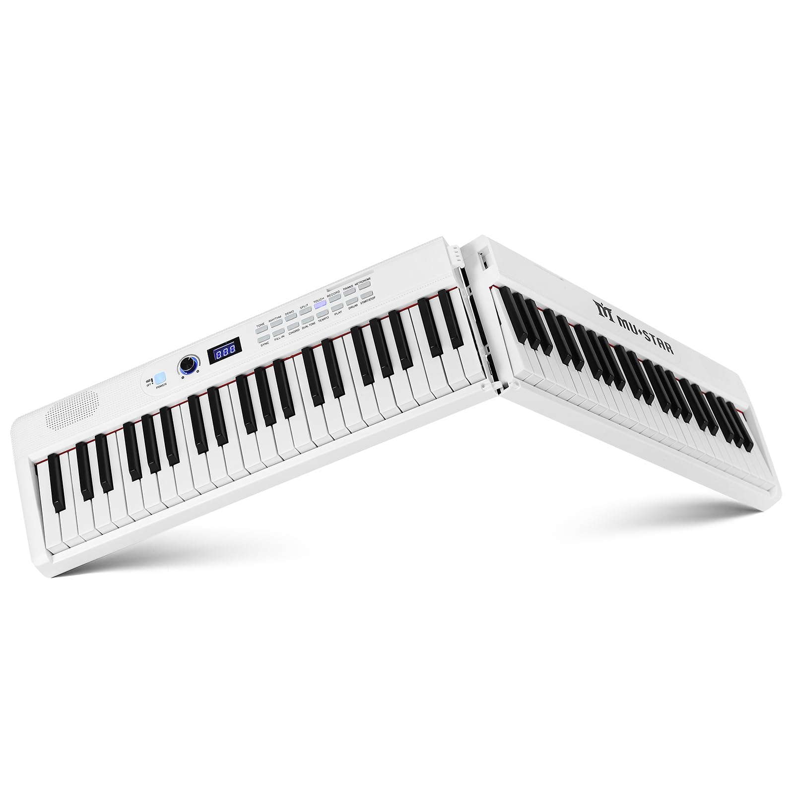 MUSTAR 88 Tasten Faltbares Klavier mit Beleuchteter Tasten, Halbgewichtige Digital Piano, Tragbares E-piano mit Bluetooth, MIDI, Sustain Pedal, Kopfhörer für Anfänger, Weiß