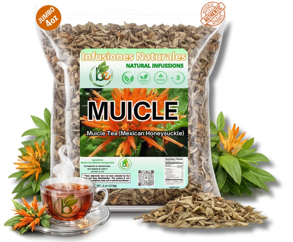Muicle Herbal Tea (Mexican Honeysuckle) – 4 oz Loose Leaf – 100% Natural, Wildcrafted, Vegan, Non-GMO, Gluten-Free, Caffeine-Free – Authentic Mexican Herbal Infusion – by BexpertsUSA