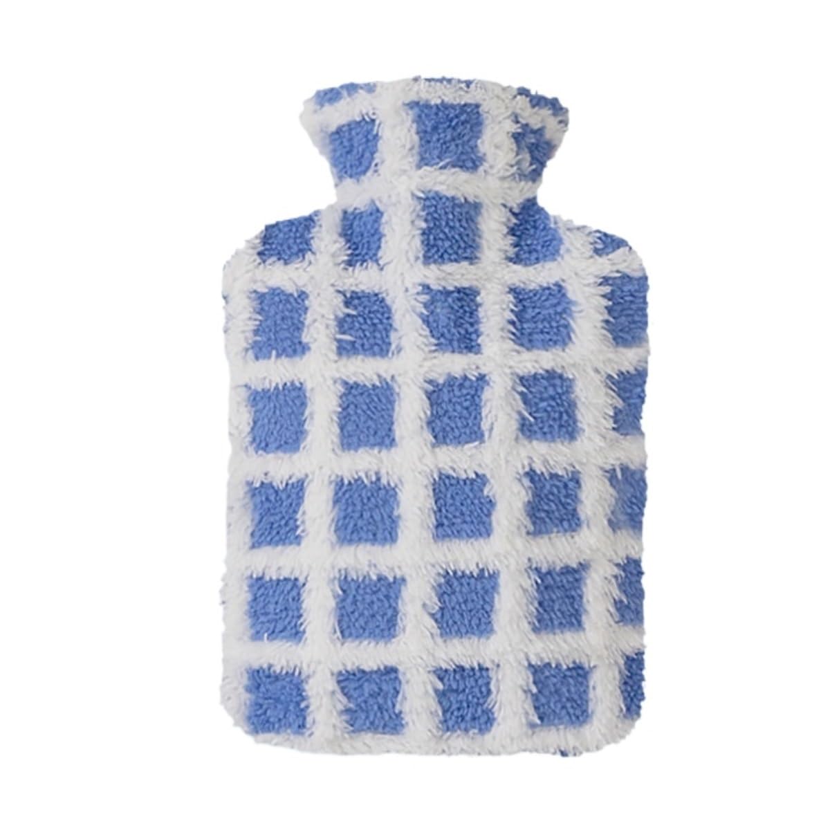 Bolsa De Agua Caliente Suave Botella De Agua Caliente Con Relleno, Cubierta Tela Felpa A Cuadros, Gran Capacidad For El Hogar Botella Agua Caliente Adultos(Blue,30x19cm)