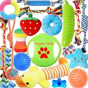 Dog Puppy Toys 25 Pack,Puppy Chew Toys for Fun and Teeth Cleaning,Dog Squeak Plush Toys, Squeaky Toy Balls, Tug of War Toys, Puppy Teething Toys, Dog Rope Toys Pack for Puppy to Small Dogs
