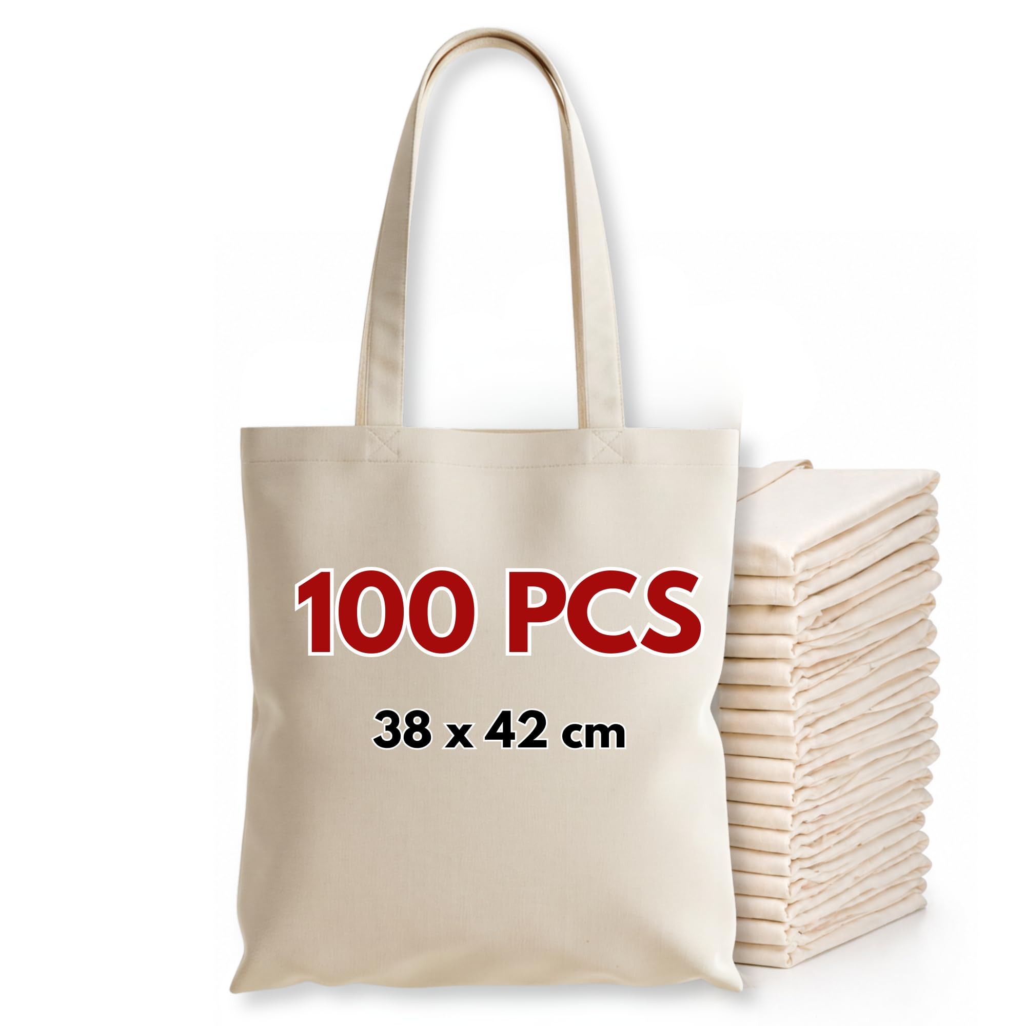 Cotton Tote Bags Bulk Shopping Shoulder Bag ,10 to 100 PCS Multipacks, 100% Cotton Canvas, Reusable Grocery Plain Cloth Bag, Extra Strong Long Handle Shoulder Bag, Printing 5 10 50 100 (100, Natural)