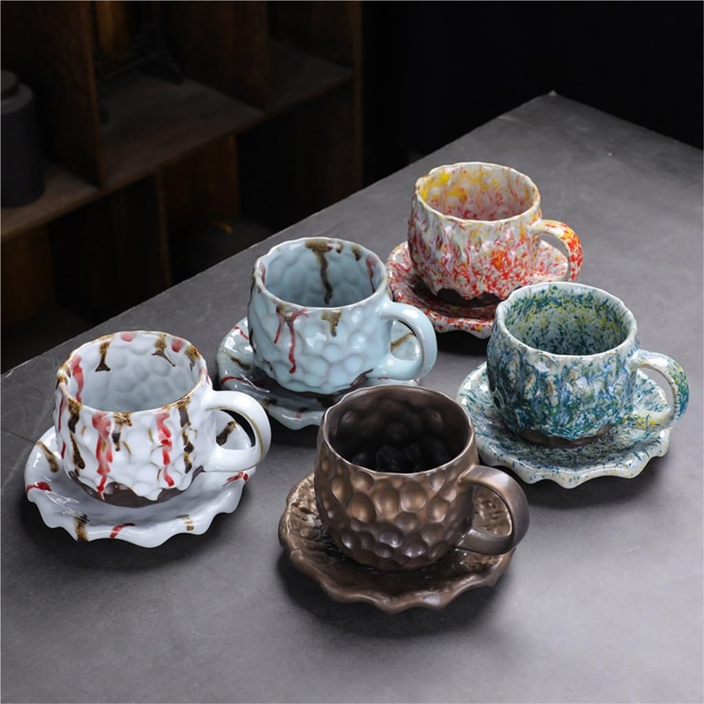 Zestawy kubków i talerzyków Kreatywny, szkliwiony, ceramiczny zestaw filiżanek do kawy i spodków(5)