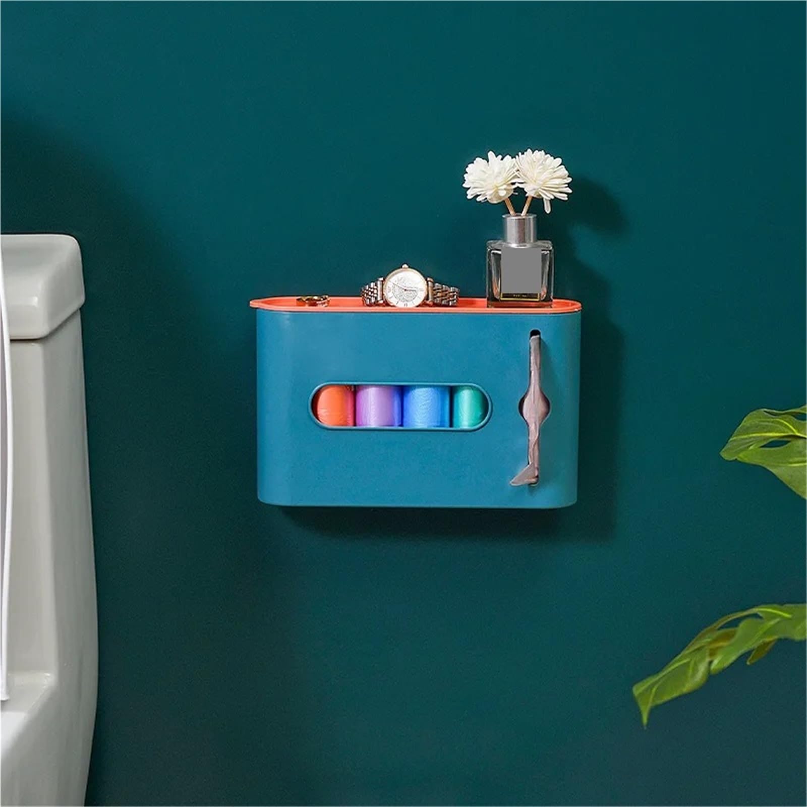 Caja de Almacenamiento Bolsas Basura no Perforada, dispensador plástico montado en la Pared, Caja for baño y Cocina, 2 uds