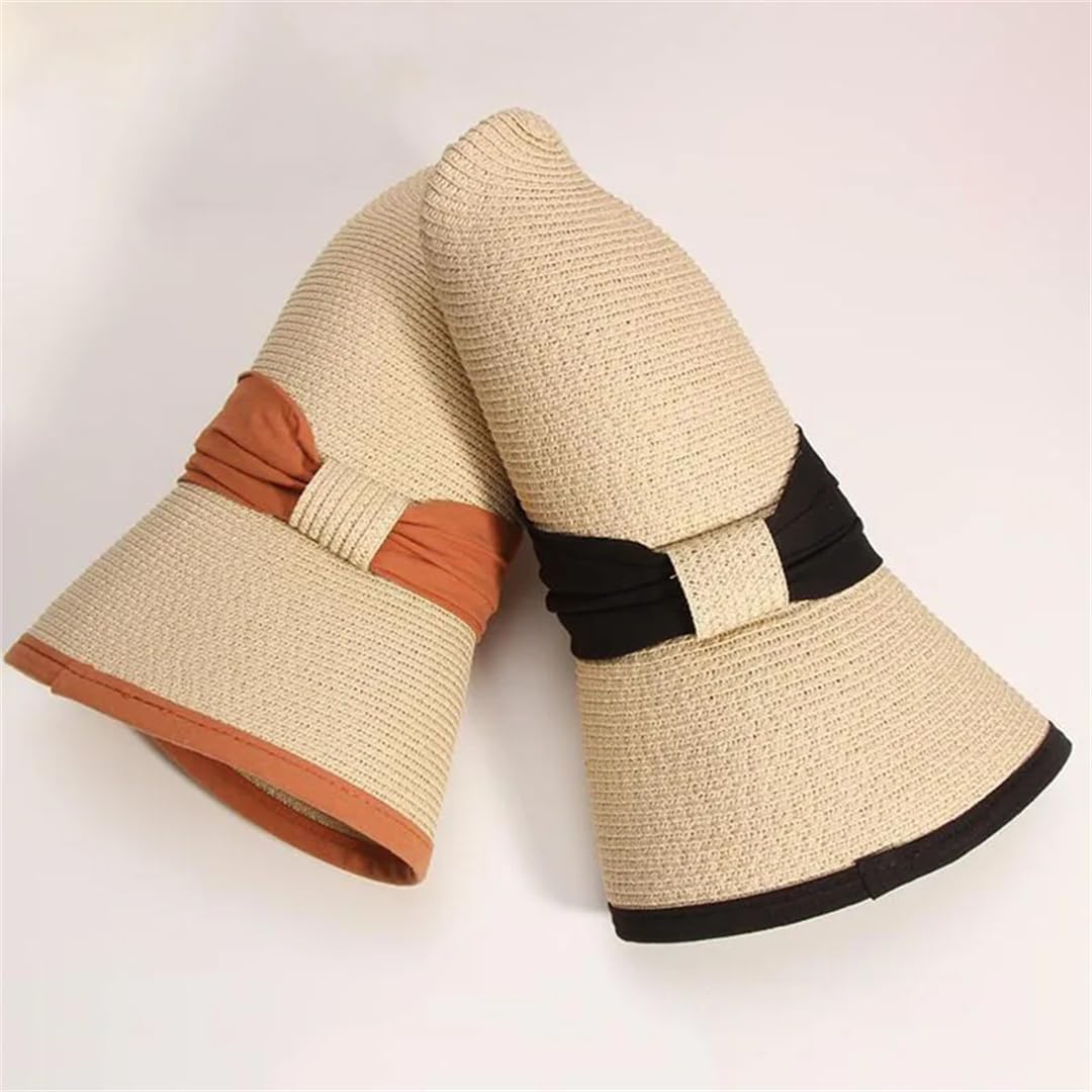 Yeuyyben Cappello da spiaggia da donna per l'estate all'aperto in tinta unita retrò cappello da sole cappello da donna cappello di paglia con visiera grande