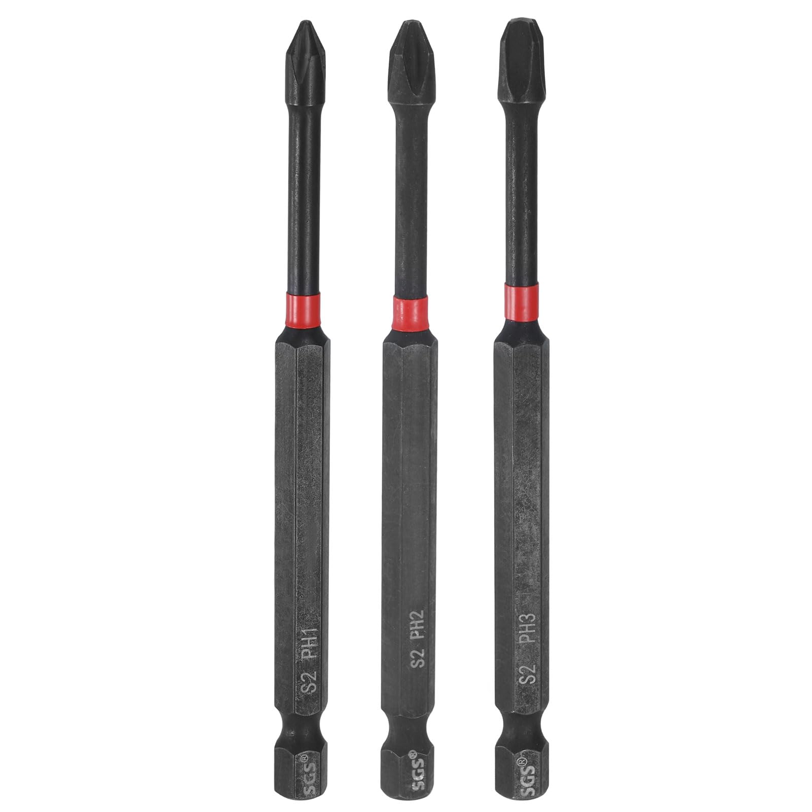 sourcing map 3pcs #1/2/3 Impact Phillips Screwdriver Bit PH1/2/3 1/4" Hex Shank 4" (100mm) Long Magnetic Screw Driver S2 Steel Cross Head Drive Power Screwdriver Drill Bits