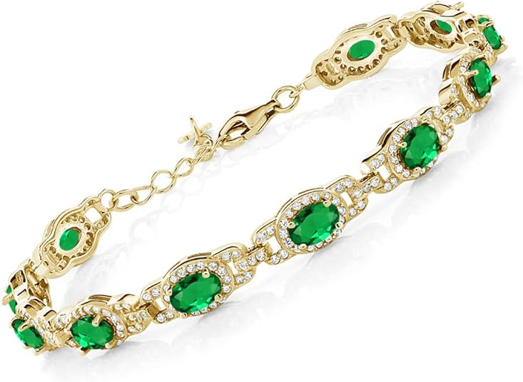 Gem Stone King 18K Yellow Gold Plated Silver Oval Gemstone Birthstone Tennis Bracelet For Women | Oval 6X4MM | 7 Inch With 1 Inch Extender | Fine Jewelry Gifts for Women Her Mom Wife