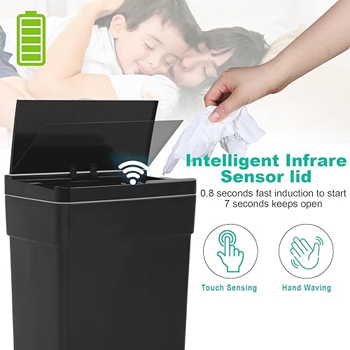 Miniatura 4 de BestOffice Bote de basura automático de 13 galones para cocina, sin contacto, de alta capacidad, con tapa, para dormitorio, baño, hogar, oficina, 50