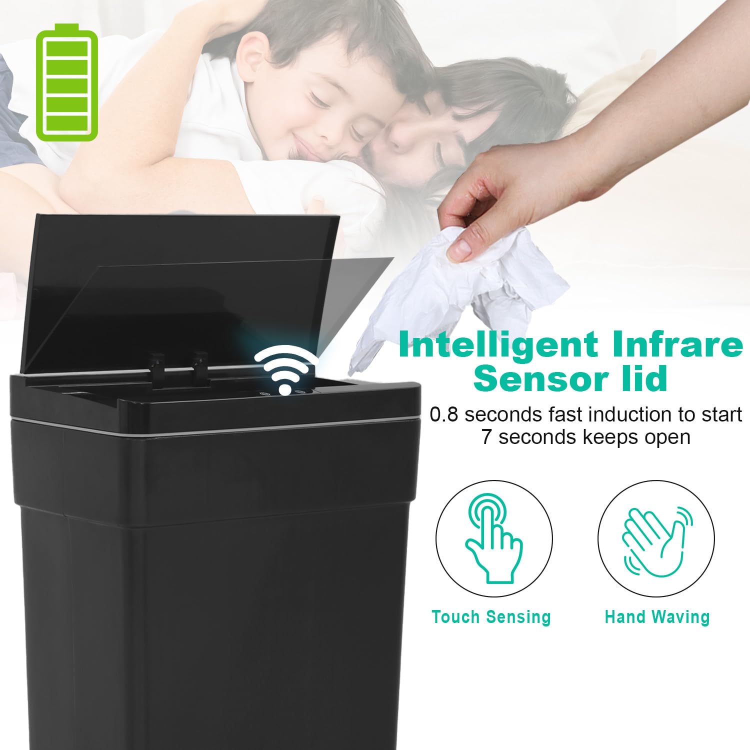 Foot Pedal 13 Gallon Automatic Touchless Trash Can - Motion Sensor ...