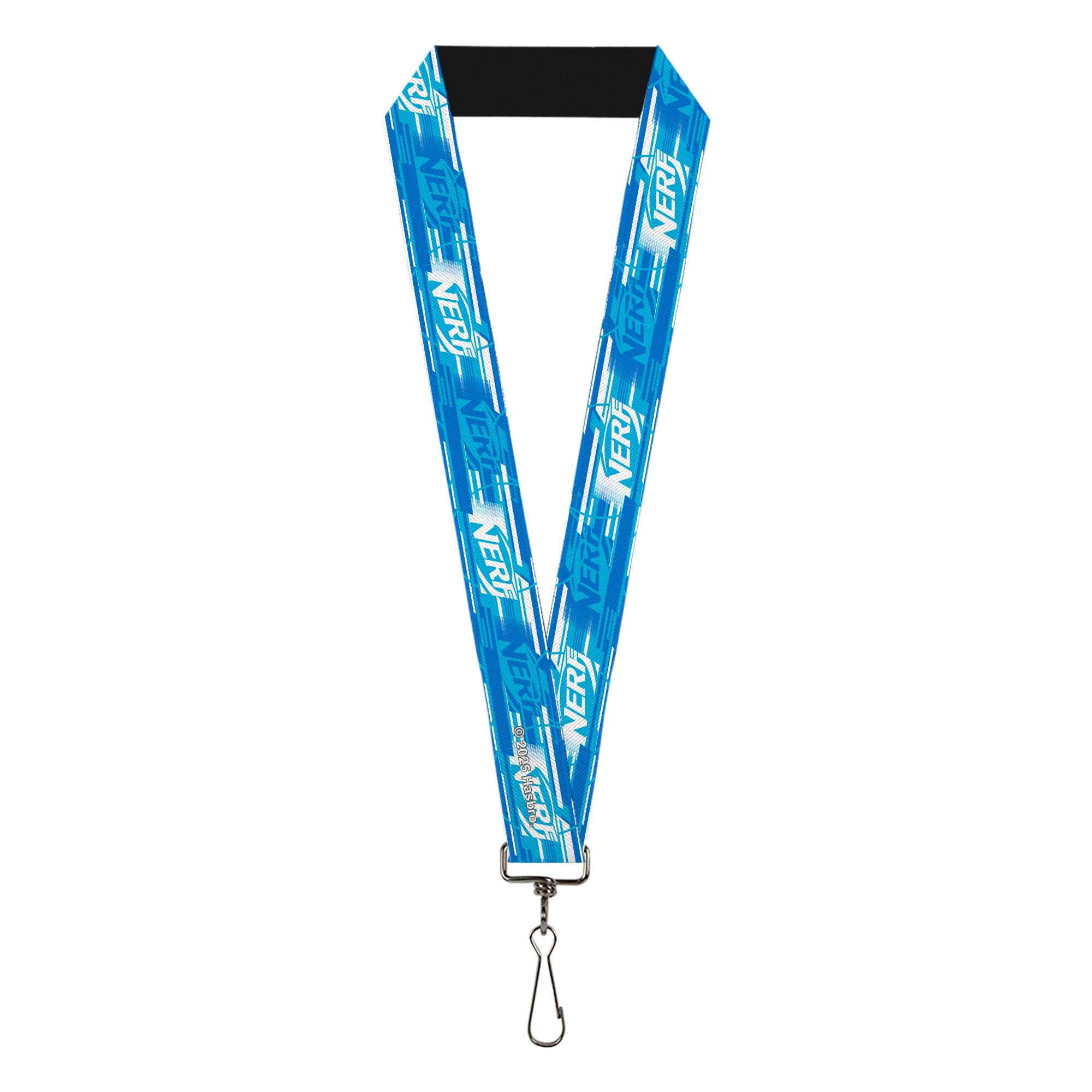 Buckle-Down Unisex Multicolor Nerf Lanyard, Nerf Logo Streaks Blues White, Elastic