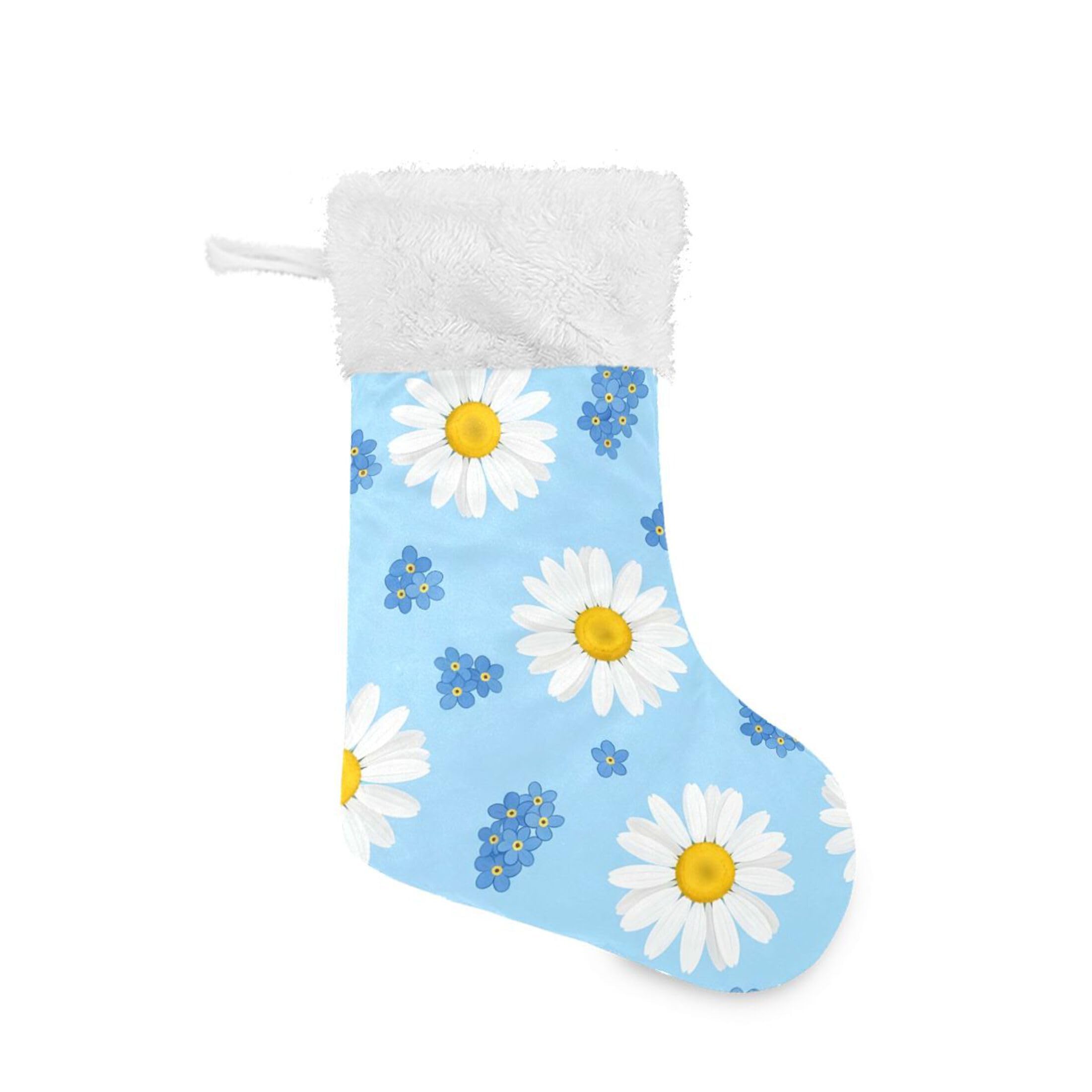Fuauuyl Daisy Flowers Christmas Stocking 18 In Xmas Hanging Stocking with Plush Cuff for Family Holiday Party Fireplace Decorations, 1 Pack