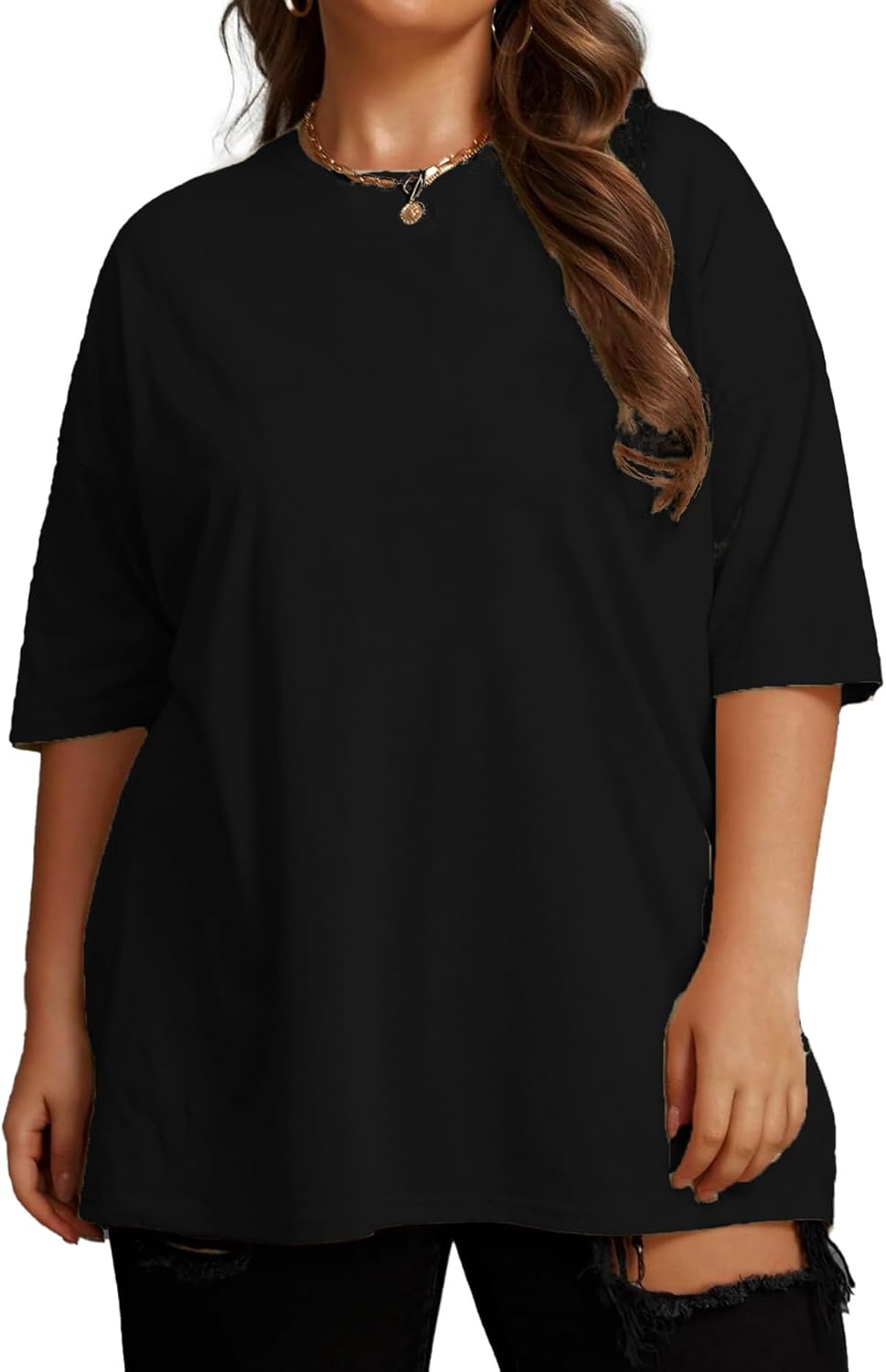 Plus Size Oversized T Shirts Women Drop Shoulder Half Sleeve Tshirt Tee Casual Summer Tunic Tops - Image 2