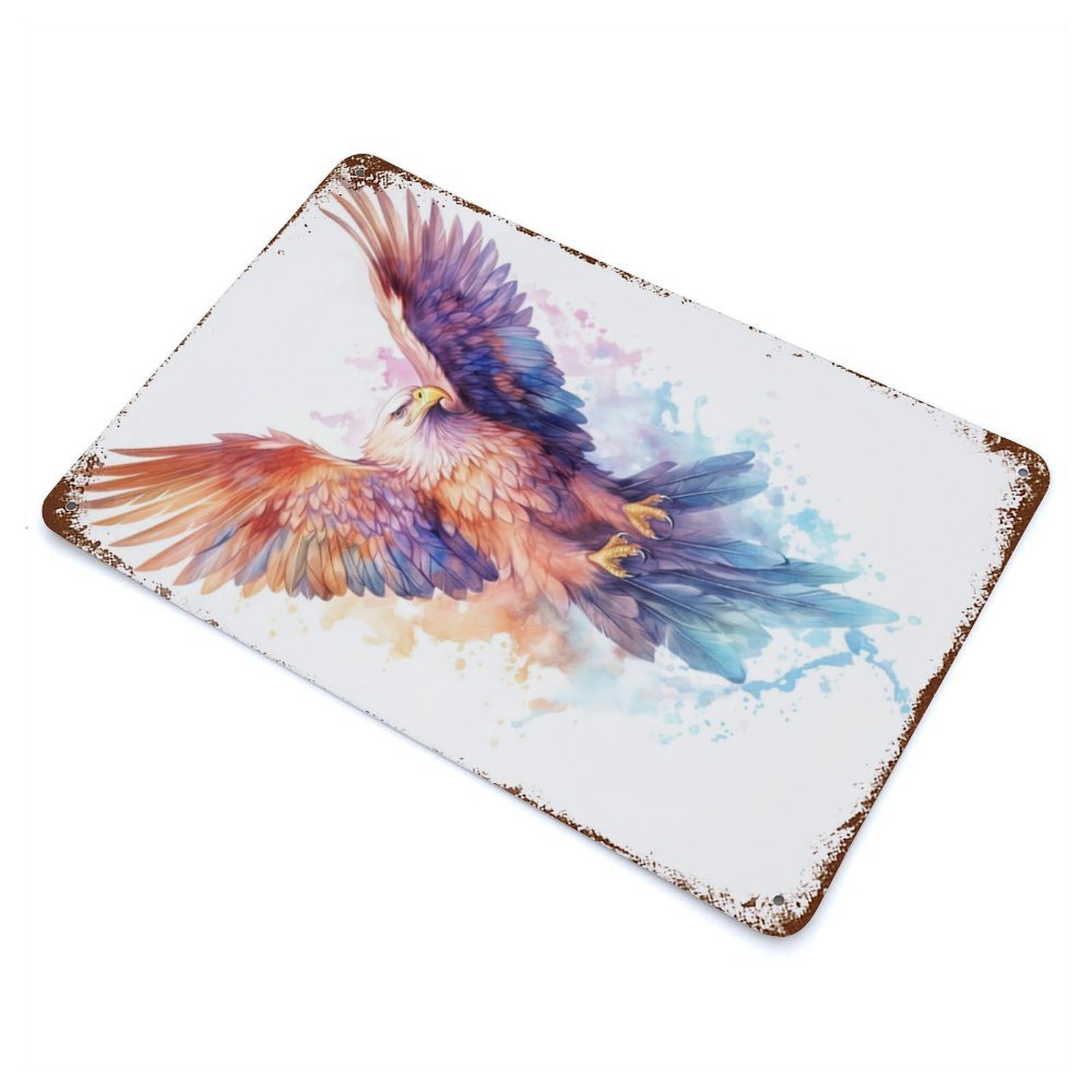 Watercolor Eagle Painting Rusty Metal Tin Sign 11.8"x7.9", Industrial Home Decor for Garage, Pub Or Kitchen