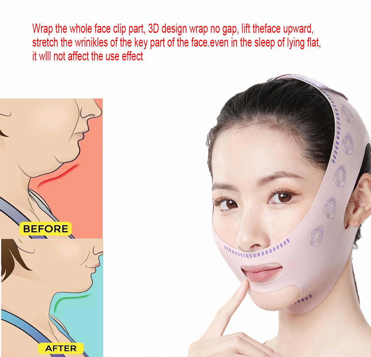 Chin Strap for Sleeping, Reusable Double Chin Reducer Eliminator for Women, Breathable Jawline Exerciser Lifting & Firming Prevent Sagging, V Line Lifting Mask Face Slimming Strap,Face Lifting Strap - Image 2