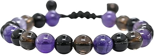 Scorpio Zodiac Crystal Bracelet - Amethyst Smoky Quartz Black Obsidian Birthstone Bracelets Women Men Healing Calming Anxiety Stress Relief Gifts