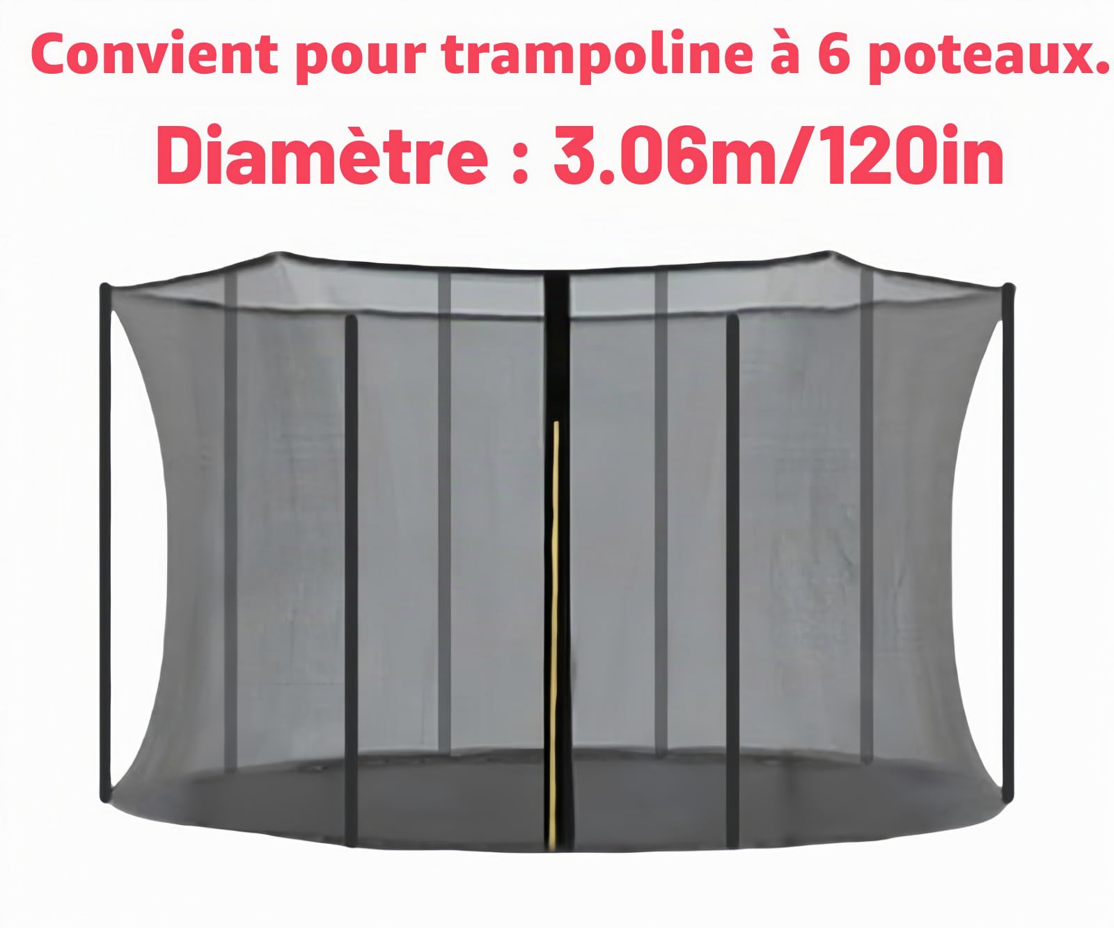 Generisch Filet de sécurité pour trampoline 244 305 366 427 cm - Filet de rechange Tampolin intérieur avec fermeture éclair et boucles - Filet de protection pour trampoline de jardin - Pour barres 6/8