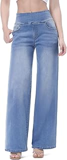 Chasehot Pull on Wide Leg Jeans for Women, High Waisted Stretchy Baggy Trendy Tummy Control Straight Leg Jeans Denim Pants