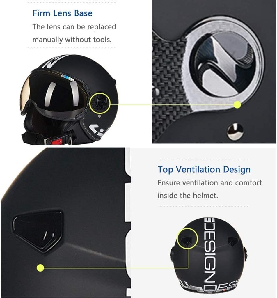 Motocykl 3/4 otwarty kask z osłoną przeciwsłoneczną DOT Certified Summer Retro Half Helmet Light Oddychające kaski Scooter Jet do ATV Cruiser Chopper Deskorolka (Color : C, Size : XXL=59-60CM)