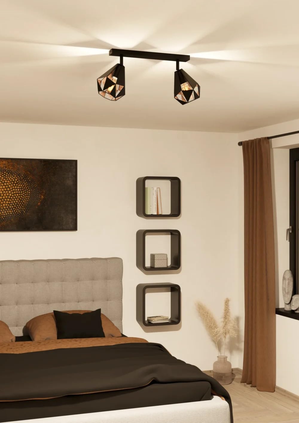 Eglo Carlton 7 Vintage 2-Light Ceiling Spotlight, Black & Antique Copper Finish, Adjustable Metal Spotlights, E27 Lamp Holder, Industrial Ceiling Light for Living Room, Bedroom, Kitchen & Hallway-image-47