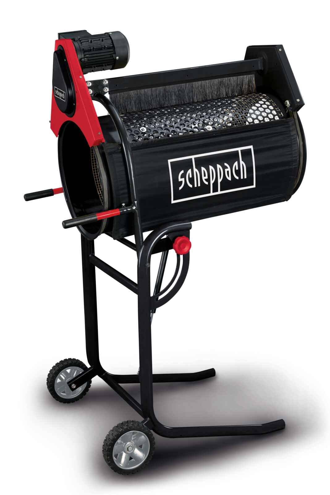Scheppach Tamis Rotatif RS350 | 250W | Longueur du tambour 800mm - Ø400mm | Vitesse de rotation : 42 min-1 | Débit de matière 3m³/h | Tambour inclinable & escamotable | Largeur de maille: 20mm