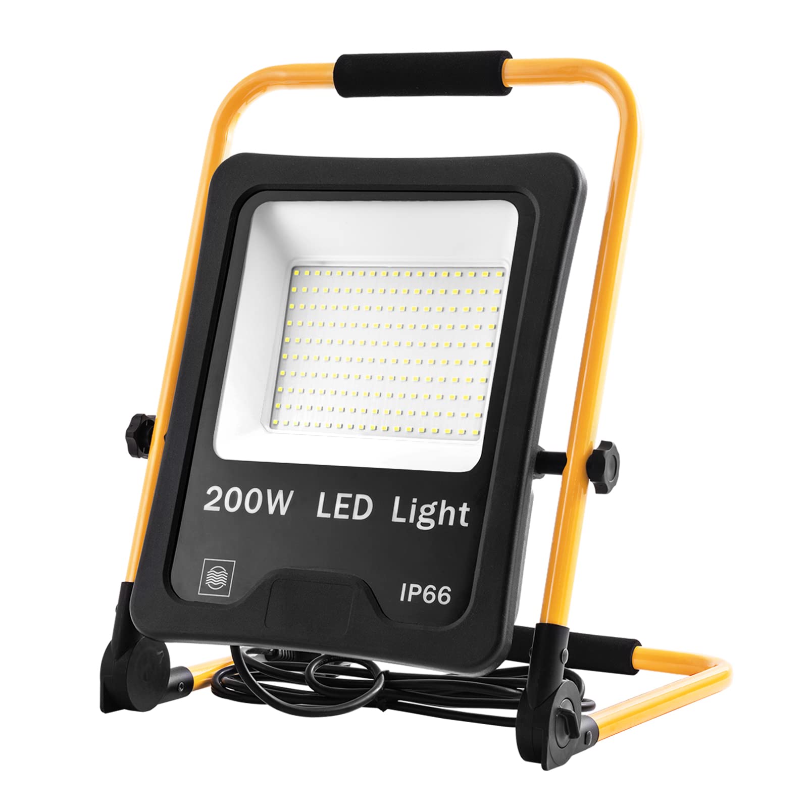 UISEBRT Reflektor budowlany LED, 200 W, 16000 lm, przenośny, wodoszczelny, IP66, reflektor budowlany do warsztatu, garażu, na zewnątrz, ciepła biel