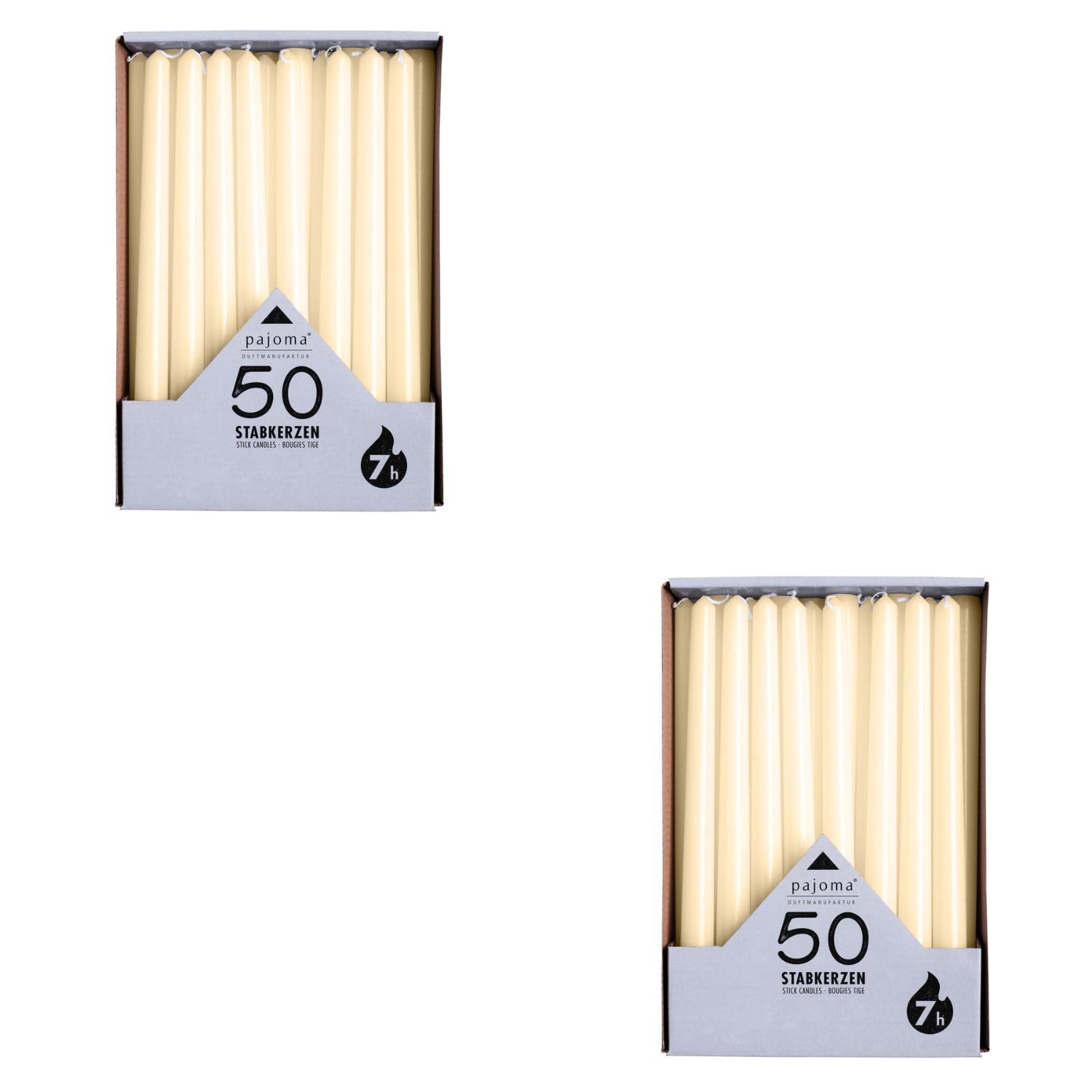 pajoma® Stabkerzen Elfenbein - 100 Stück | Höhe 25 cm, Ø 2 cm | Brenndauer ca. 7 Std. | Vielseitig als Tisch-, Deko-, Weihnachtskerze & für Gastro-Events