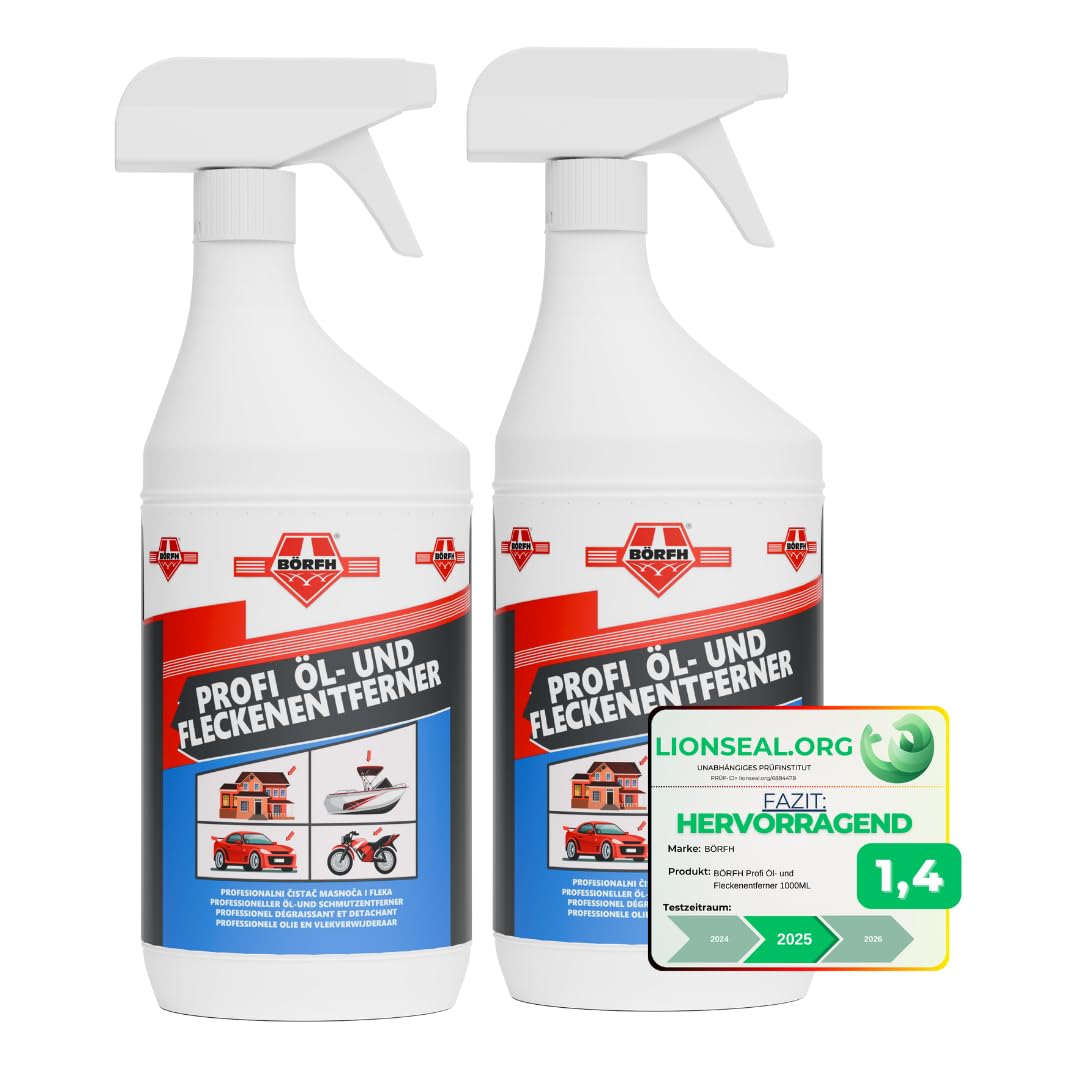 Removedor profesional con aceite y manchas, limpieza potente para taller, garaje y hogar | Elimina fácilmente el aceite, la grasa y las manchas difíciles (2 x 1000 ml)