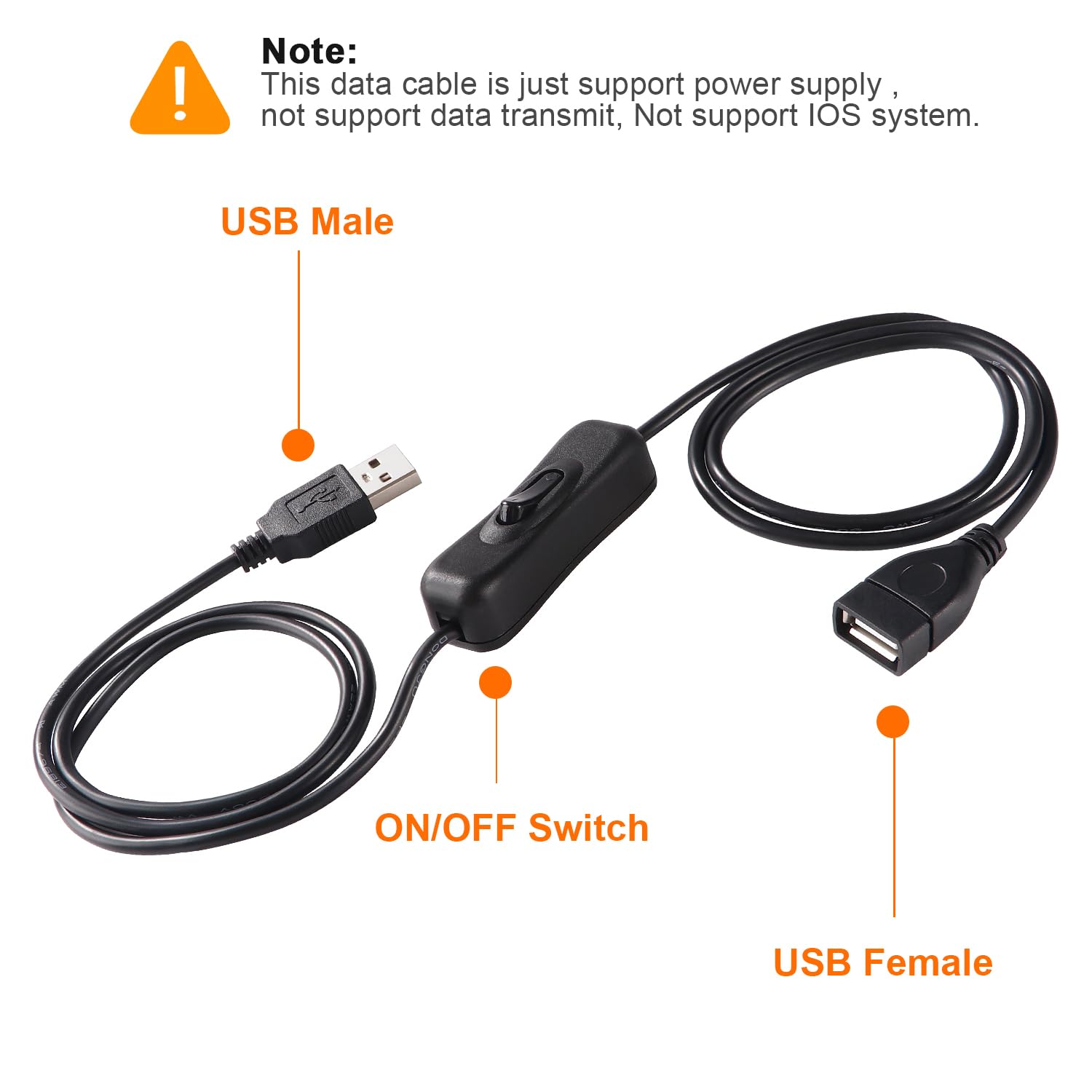 KUOQIY 2 PCS 1.2m USB Extension Cable with On/Off Switch, LED Desk Lamp & Strip Compatible, Black, USB - 1.2m - Image 3