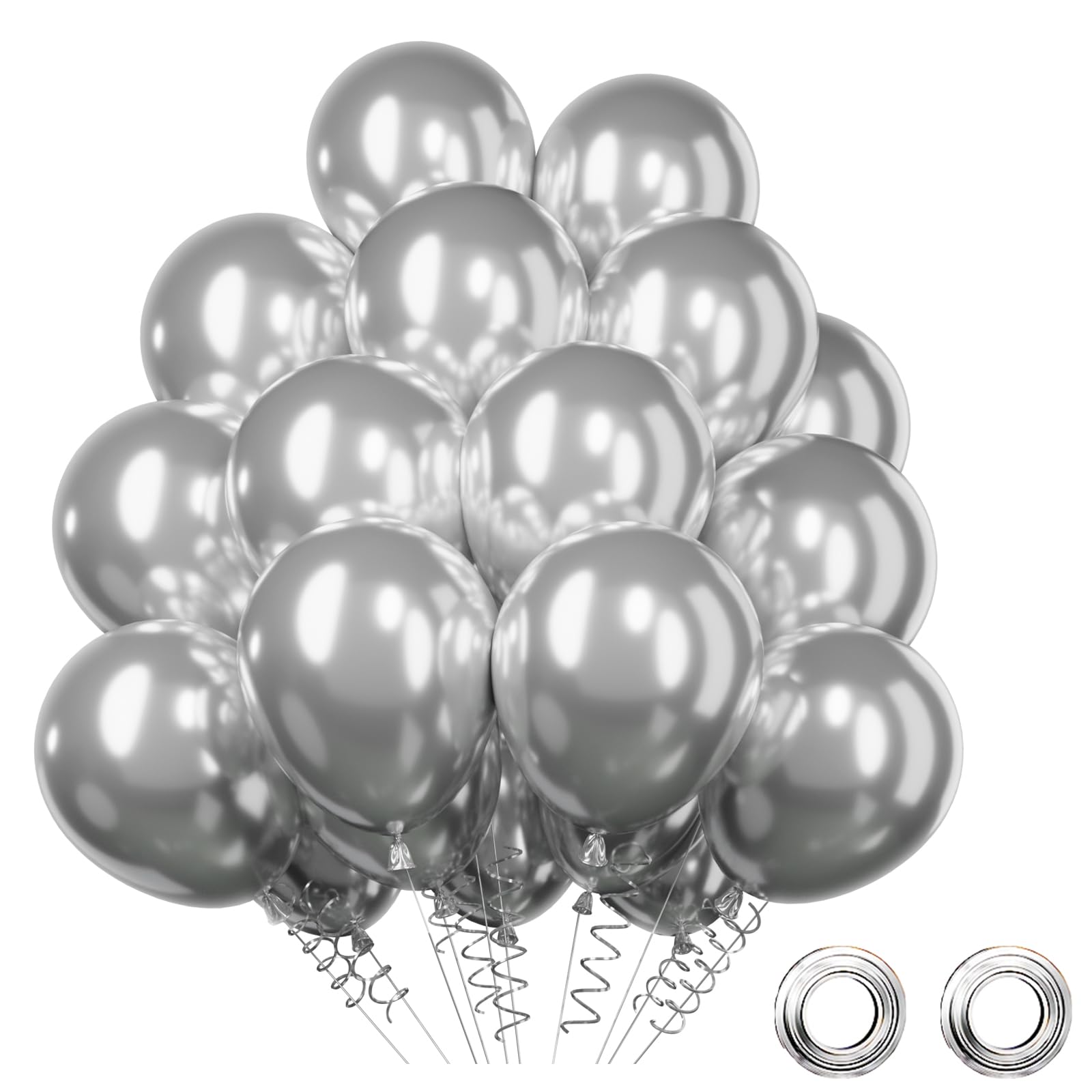 Unisun Palloncini Argento 100 Pezzi, 12 Pollici Lattice per Tema Kit Arco Compleanno Matrimonio Baby Shower Carnevale Eventi Feste Decorazioni