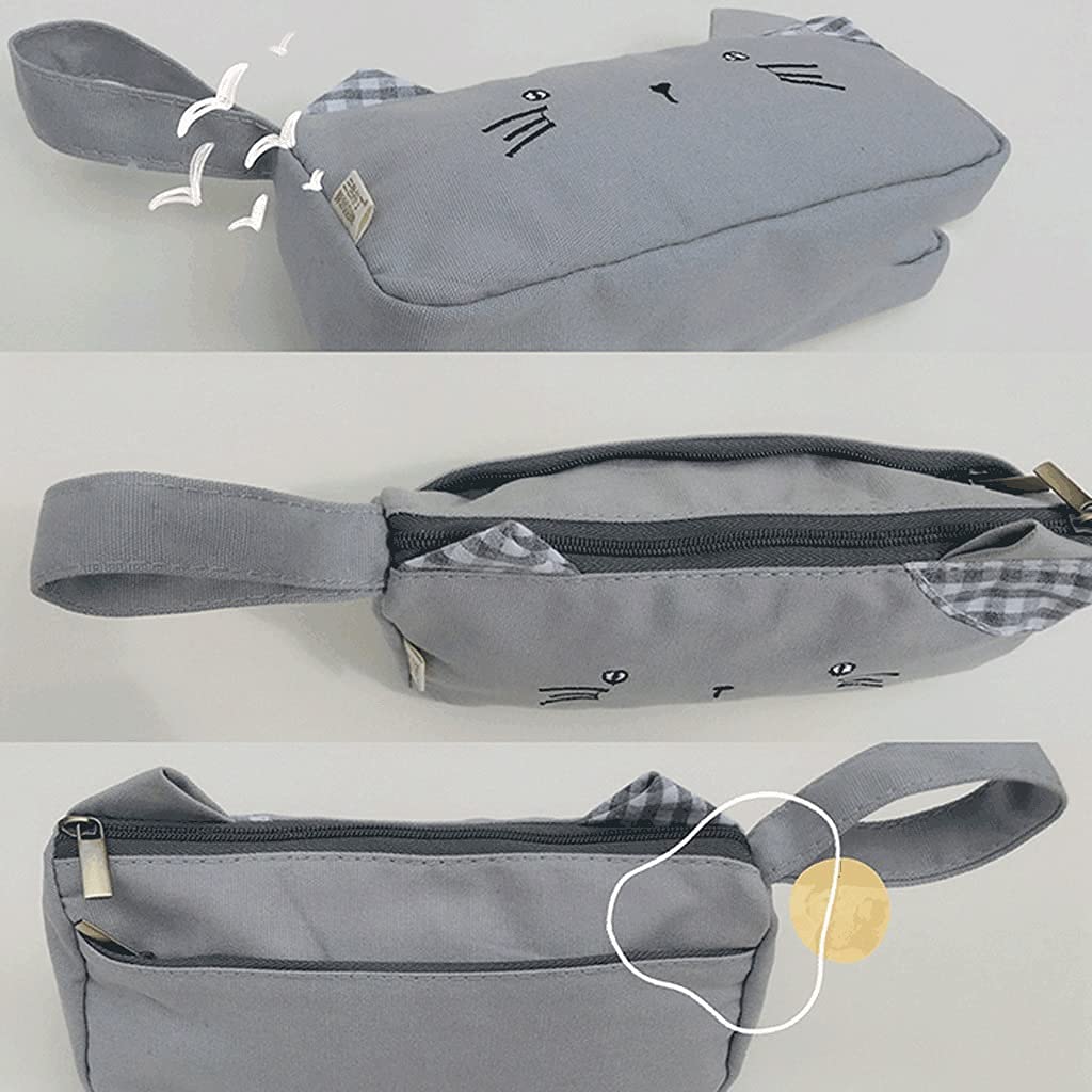 Caja de lápices Caja Linda Gato Bolsa de papelería Caja de lápices Grande Lienzo Multifuncional Bolsa de cosmética Bolsa de Bolsa de lápiz con Cremalleras-3 Colores Bolso de Bolsa de Pluma