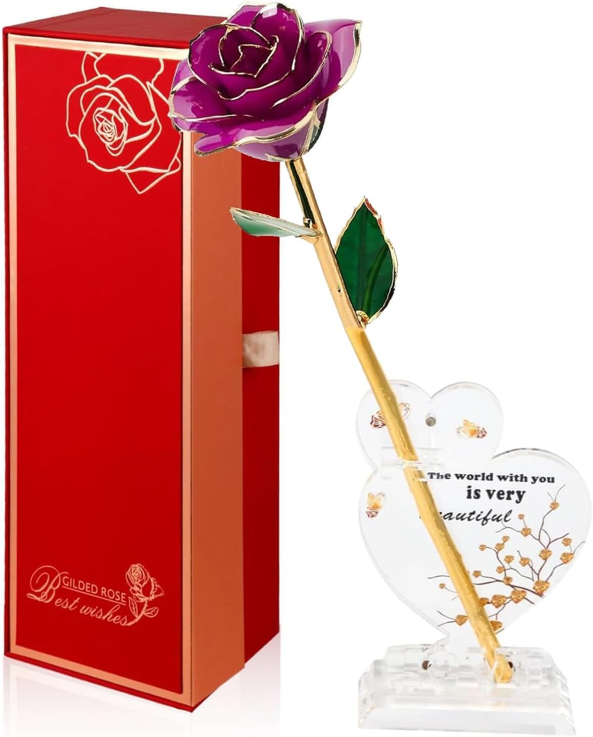 Strenge 24k Gold Dipped Real Rose- Long Stem 24k Foreve Preserved Gold Rose,Golden Rose Gifts for Her/Girlfriend/Women/Wife/Mom on Valentines Day Birthday Anniversary Mother's Day