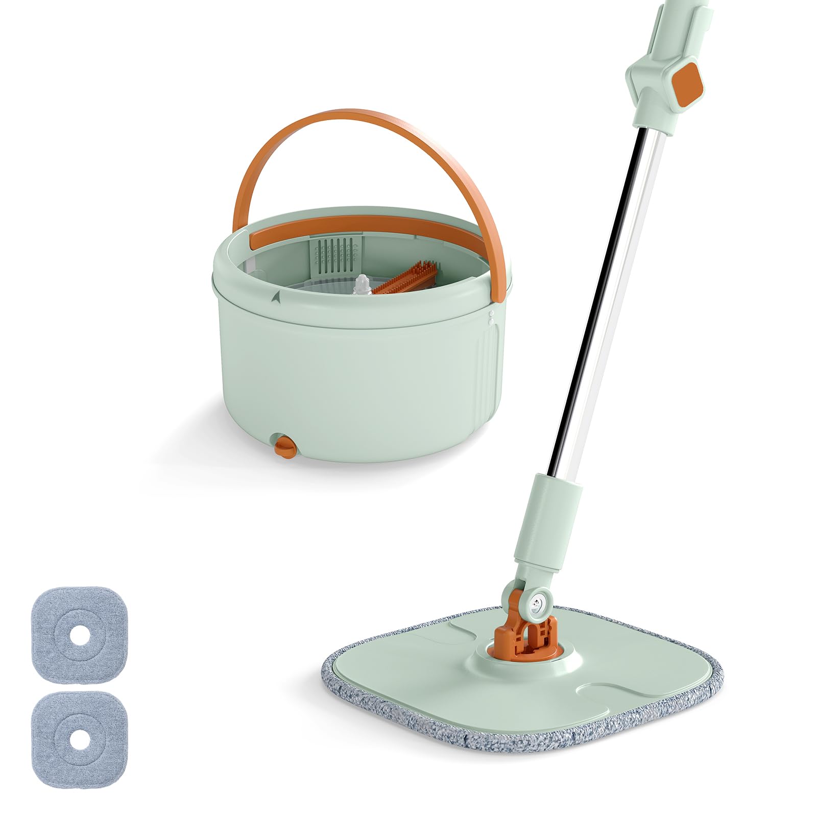 COSTWAY Juego de Fregona Mopa, con Cubo Escurridor, Fregona Autoescurrible, Fregona y Cubo para Suelo Plano con Paños de Microfibra Lavables, Sistema de Limpieza para Uso en Húmedo y Seco, Verde