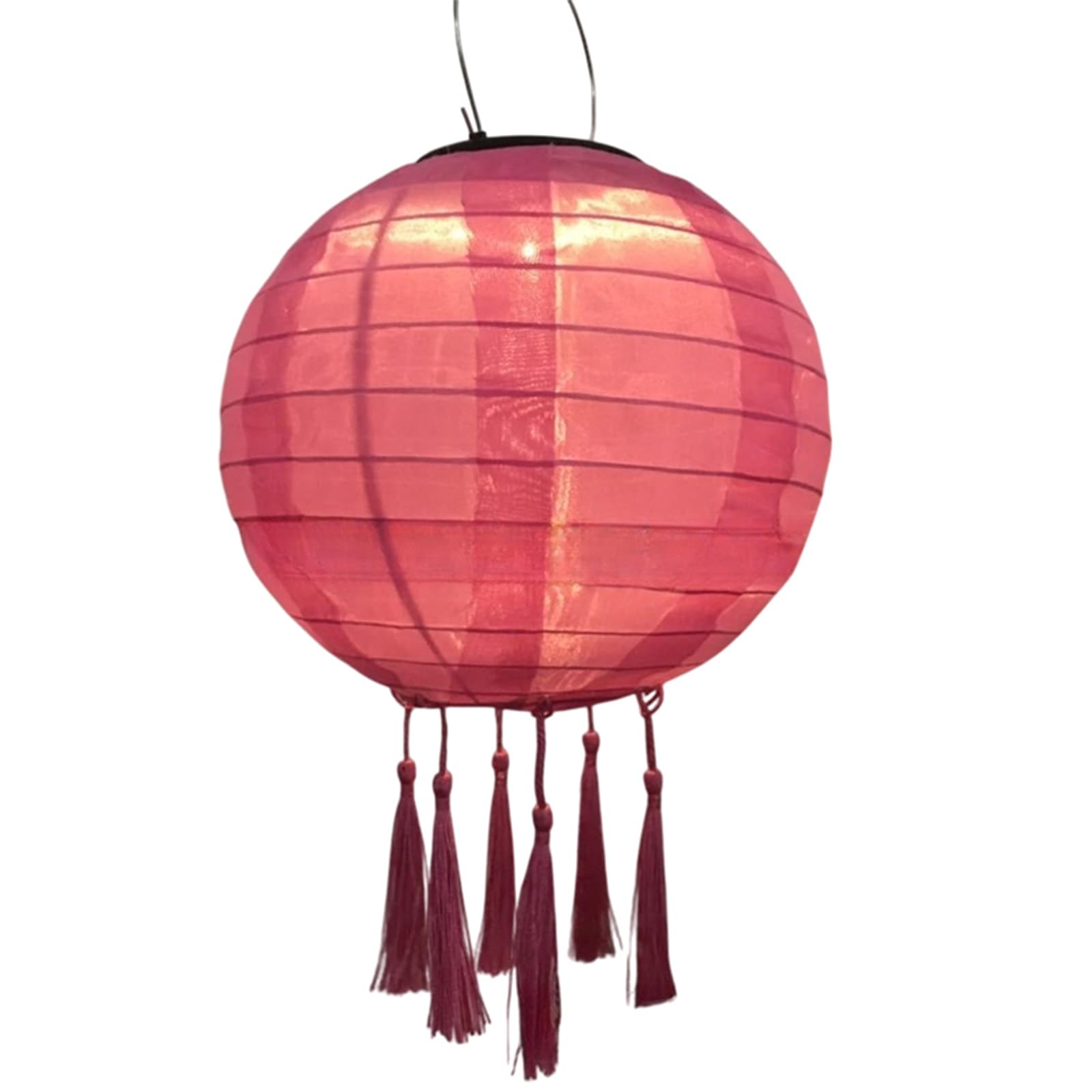 Tefexer 12 Inch Solar Powered Lanterns LED Garden Decorative Light Round Paper Lantern with Tassels for Night Parties, Family Celebrations