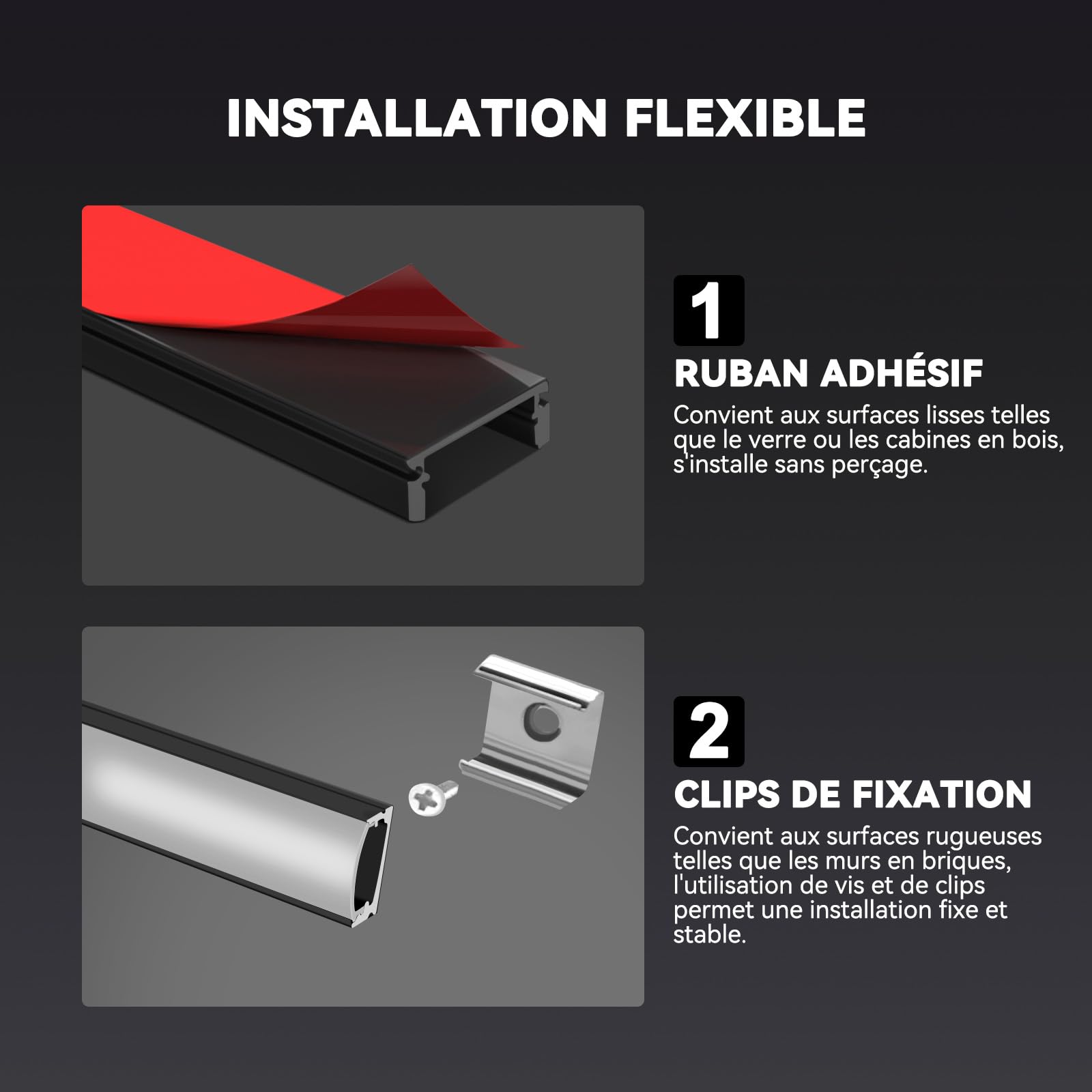 HOMMAND Lot de 6 profilés LED en forme de U de 1 m et diffuseur, bande LED avec connecteur d'angle, colle, embouts et clips de montage, 6 m