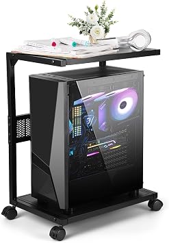 Bfttlity PC Stand - 2-Tier Metal Computer Tower Stand With Locking Caster Wheels Suitable for Most CPU S | Under Desk Mobile CPU stand for most computer towers, 17.52"L x 23.22"H