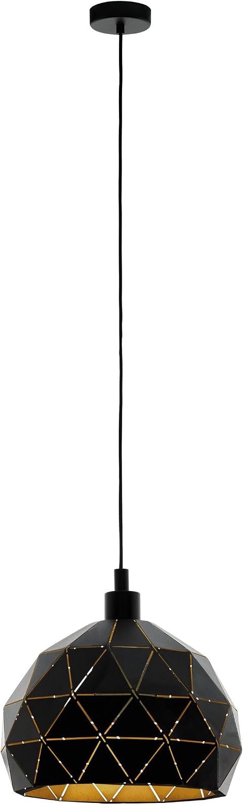 Eglo Roccaforte Lampadario a 1 luce, lampada a sospensione in | acciaio, nero, oro, attacco: E27, diametro: 40 cm