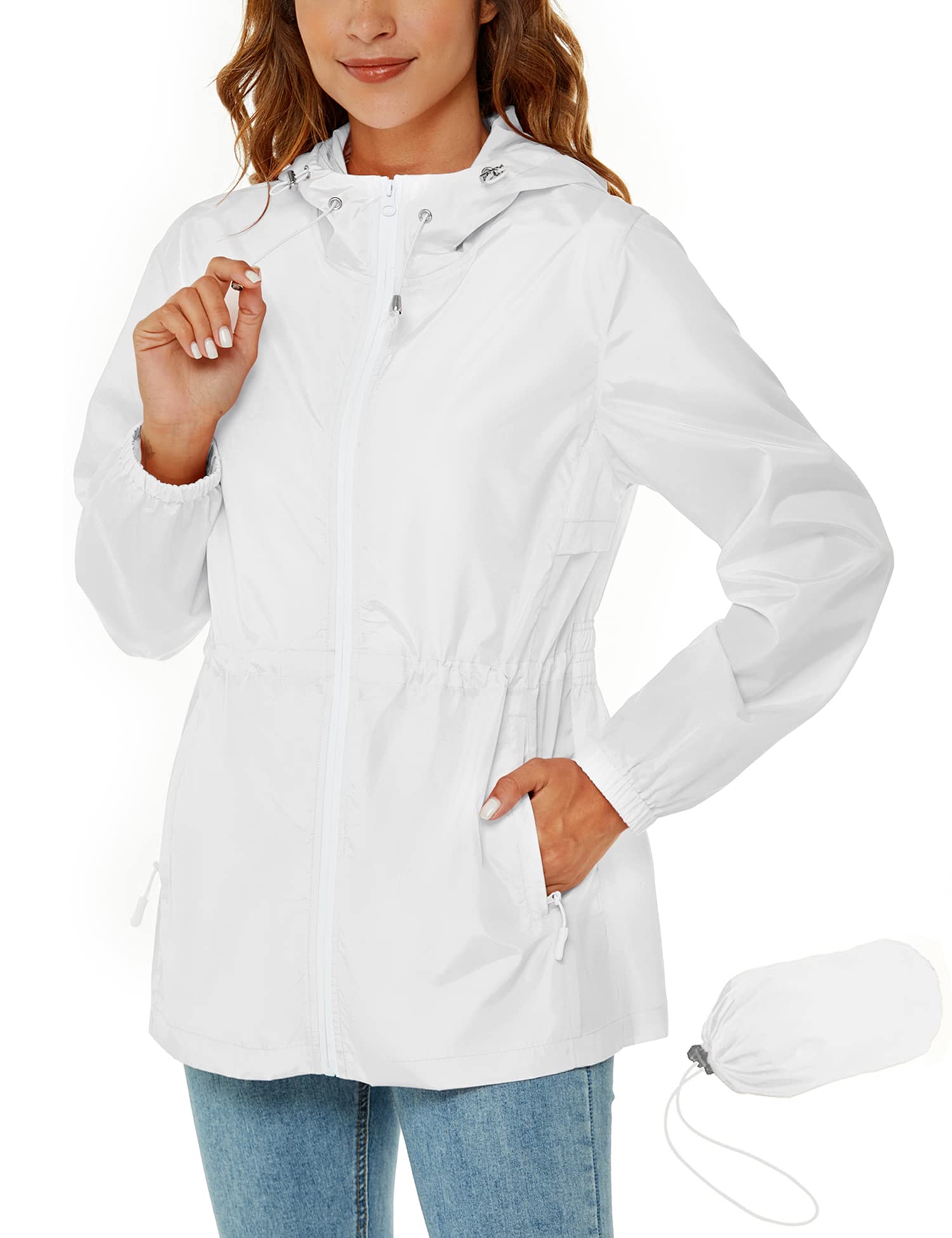 Rapbin Chubasquero para mujer, chaqueta impermeable ligera, abrigo de lluvia para exteriores, gabardina plegable con capucha y bolsillo