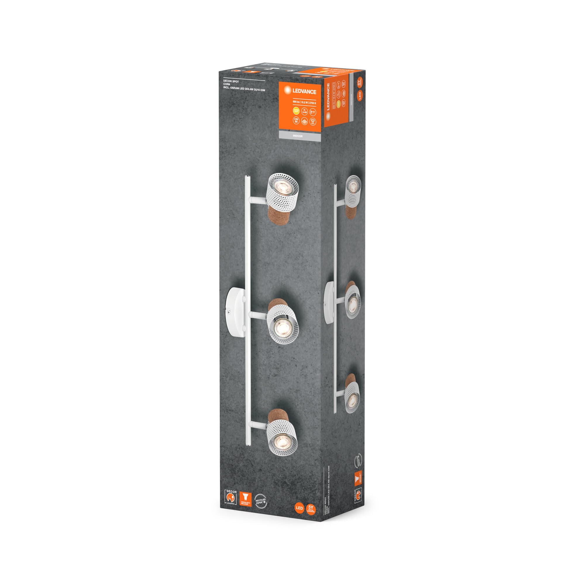 LEDVANCE Decor Spot Cork 3X3.4W 927 GU10 WT LEDV, 10.2 W, White