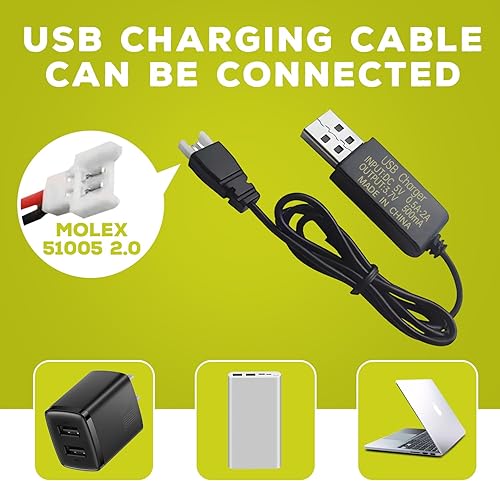 Miniatura 6 de sea jump 2 baterías Lipo de 3.7 V 420 mAh 25C con cable de carga USB, enchufe Molex compatible con la mayoría de drones RC Quadcopters, aviones no