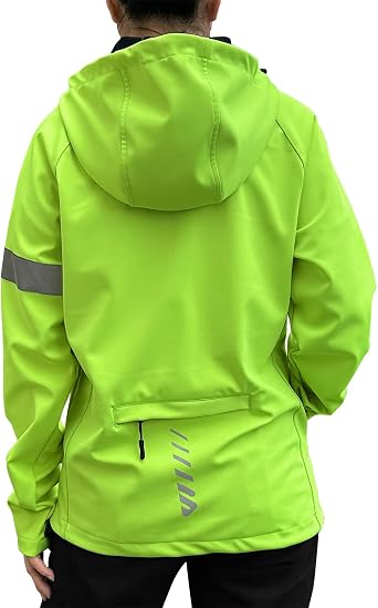 Wulibike Cycling Jackets for Womens Running Jacket Winter Thermal Reflective Hoodie Windproof Coat With 6 Pockets