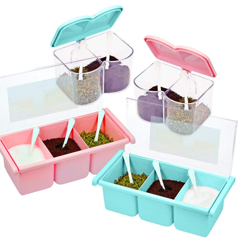 Southern HomewaresSpice Seasoning Box Container Storage Organizer Pink Blue Set of 4