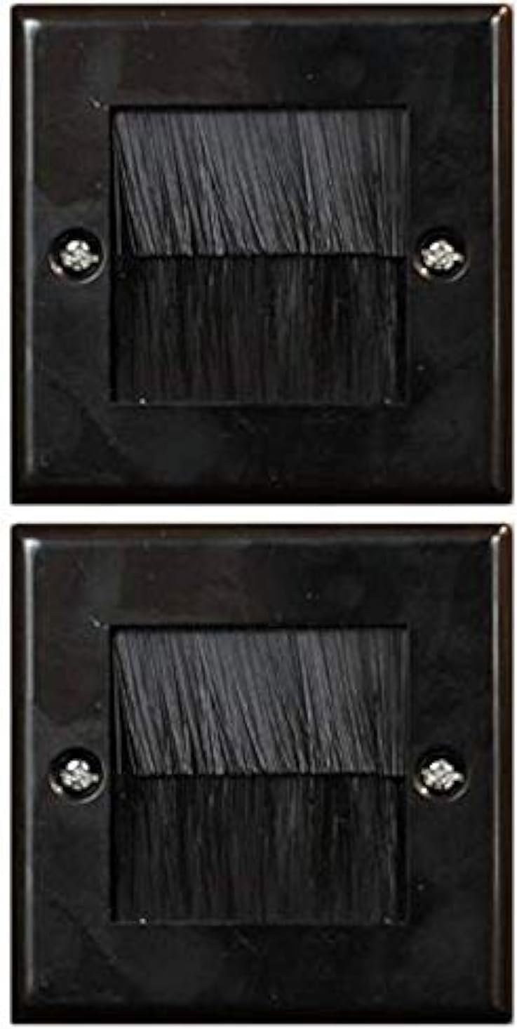electrosmart Black Single Gang Brush Strip Wallplate/Wall Plate/Faceplate Cable Tidy for Wall Mounted Plasma TV etc (Quantity 2)