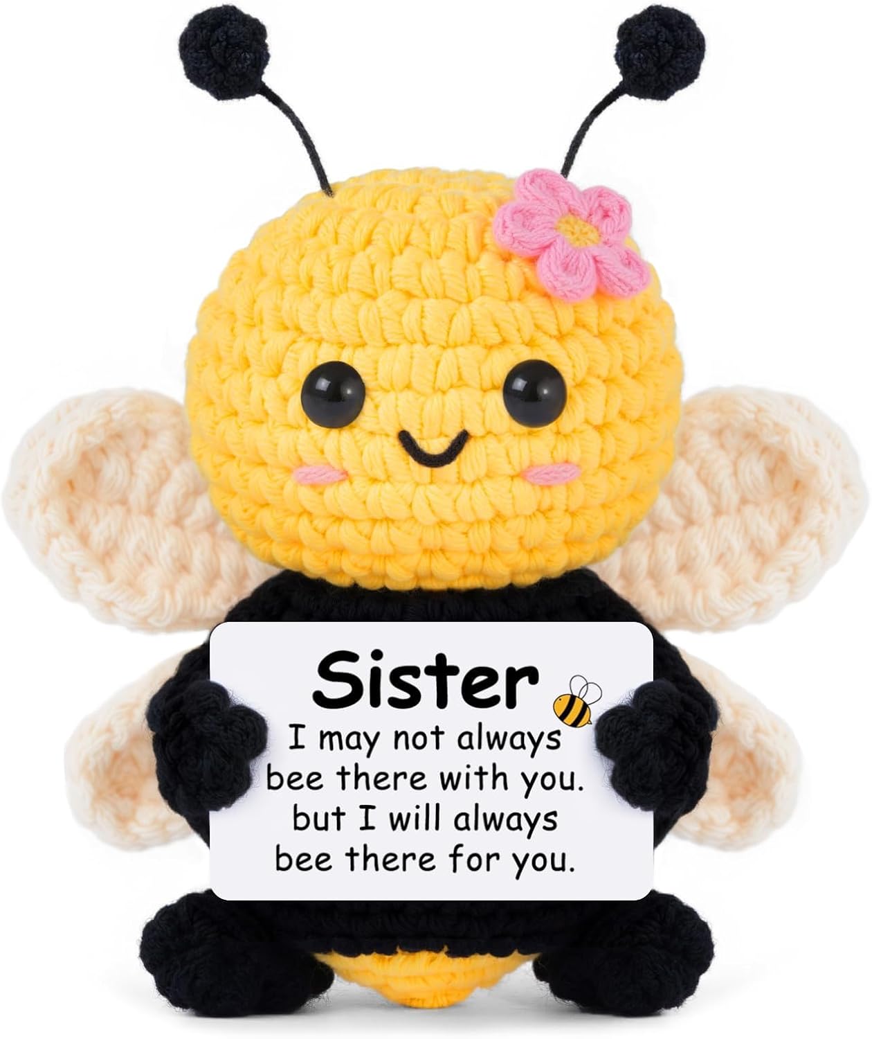 Sister Birthday Gifts, Sister Gifts from Sisters Brother, My Forever Soul Sisters Birthday Valentines Mothers Day Christmas, Mini Crochet Bee Affirmation Support Presents, Cute Handmade Knitted Decor