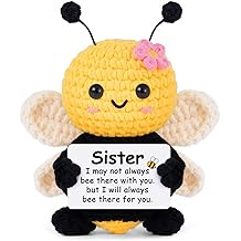 Sister Birthday Gifts, Sister Gifts from Sisters Brother, My Forever Soul Sisters Birthday Valentines, Mini Crochet Bee Affirmation Support Presents, Cute Handmade Knitted Decor
