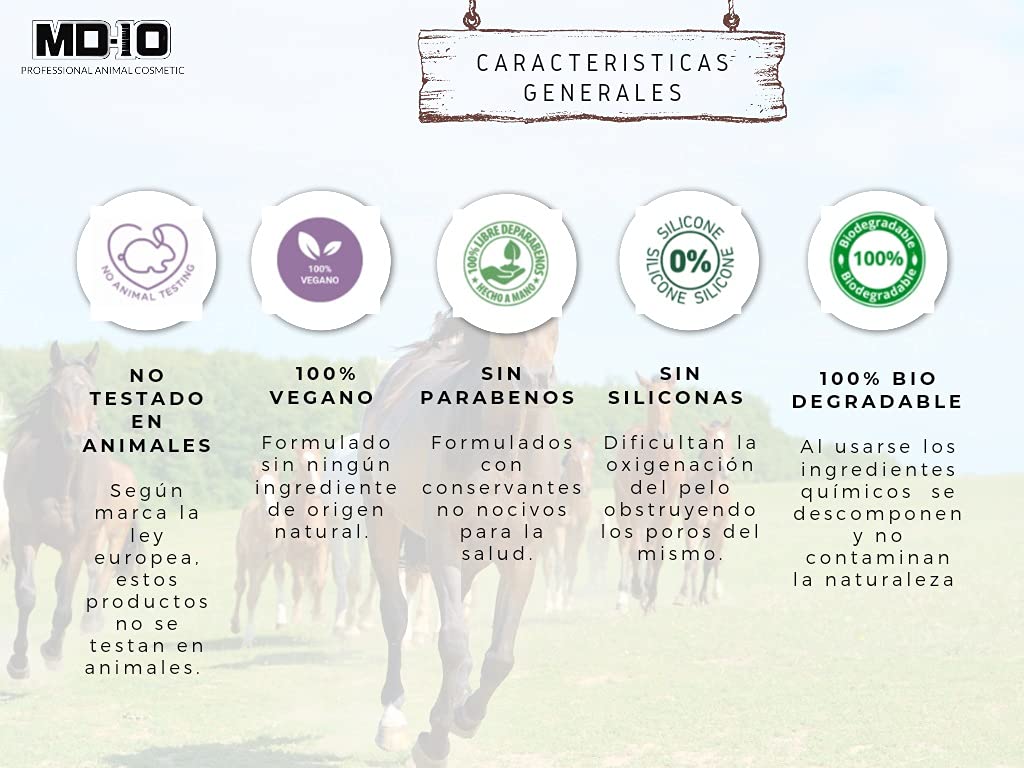 Champú para Caballos con Biotina - Estimula Crecimiento y Grosor del Pelo - Champú Suave Dermoprotector con Vitamina D-Pantenol - Contiene Aceite Esencial de Romero - pH 6.5-5 L - MD10 Collection