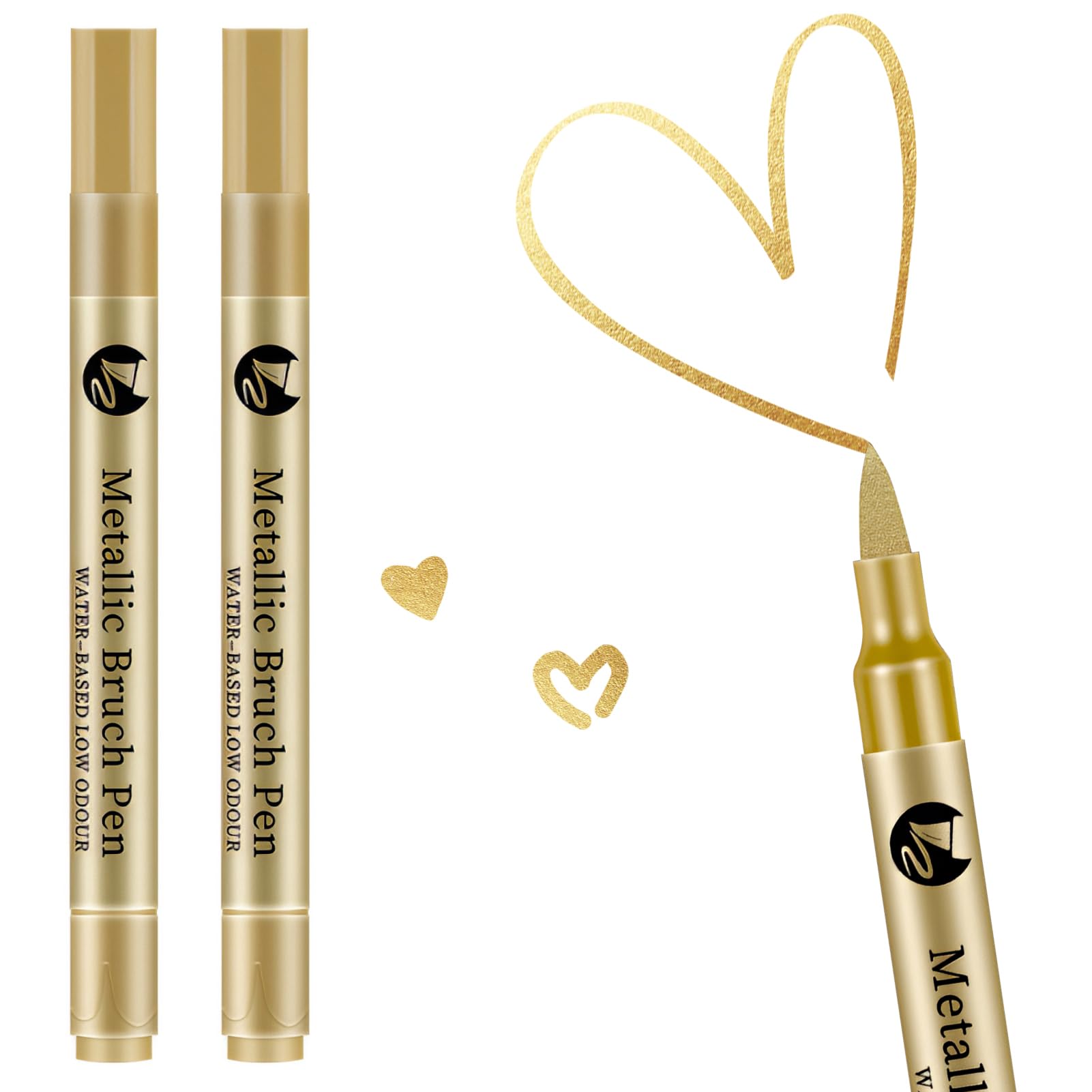 2pcs Rotuladores Metálicos Dorados - Marcadores de Alta Brillo para Tarjetas y Arte - Punta 1-3mm - Ideal para Pintura Acrílica, Manualidades y Lettering